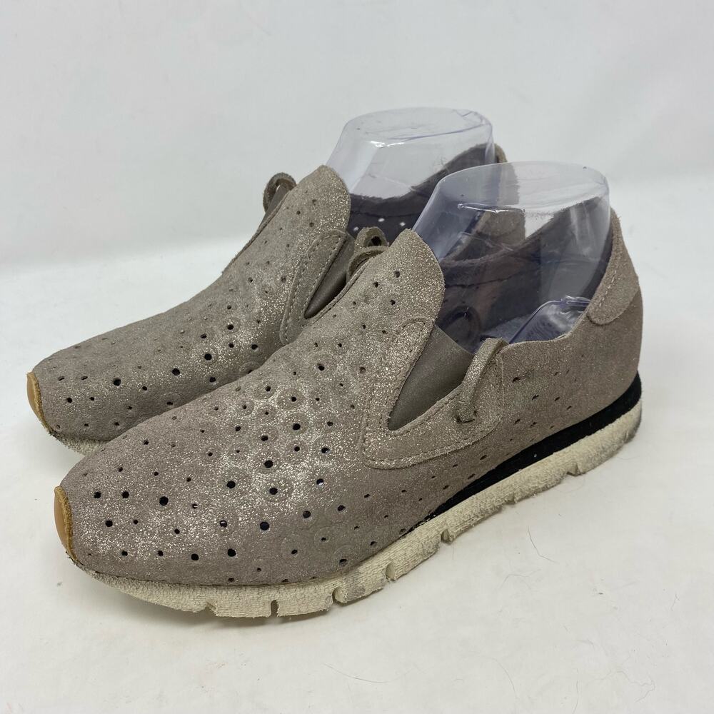 OTBT Lunar Gray Metallic Silver Leather Lace Up Sneakers Shoes Womens Size 7.5